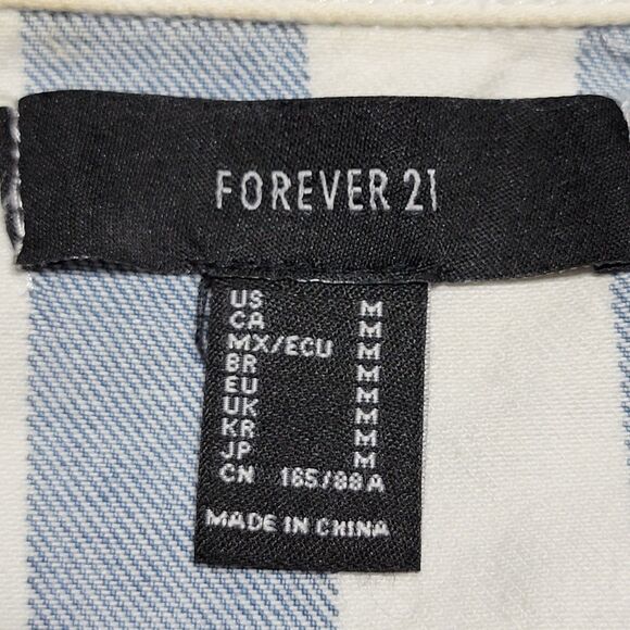 Forever 21 Crop Blue & White Stripe Denim Jacket - Size Medium - Picture 5 of 6